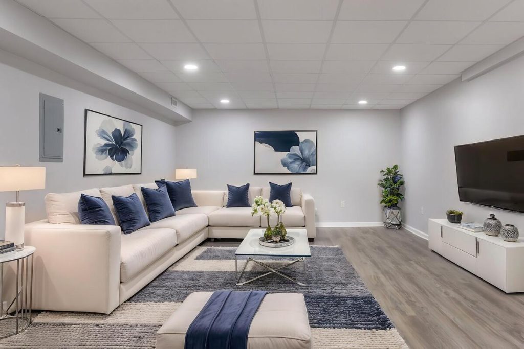 Virtually staged living room used to market a real estate listing