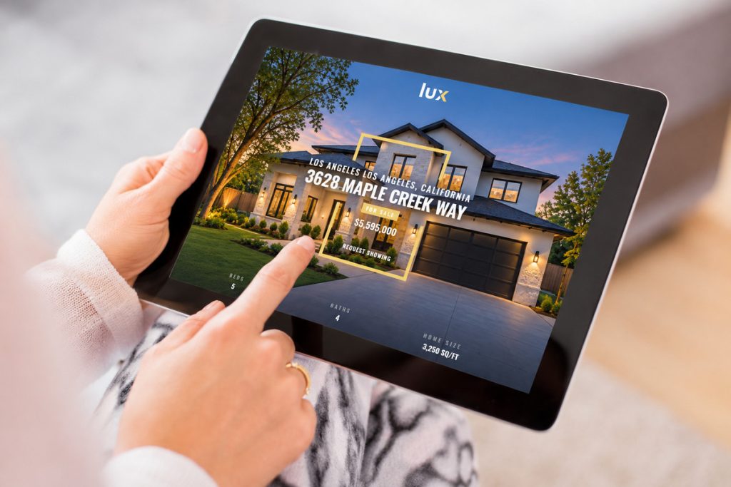 Property listing website displayed on a tablet after scanning a QR code