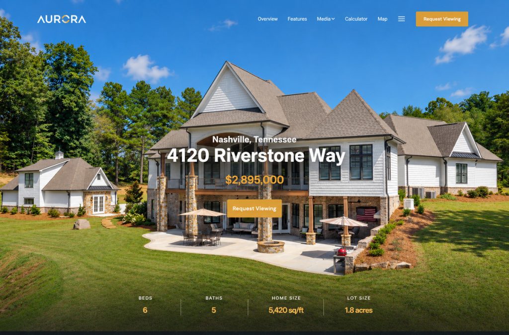 Single property websites for realtors showcasing a luxury home with the Aurora theme