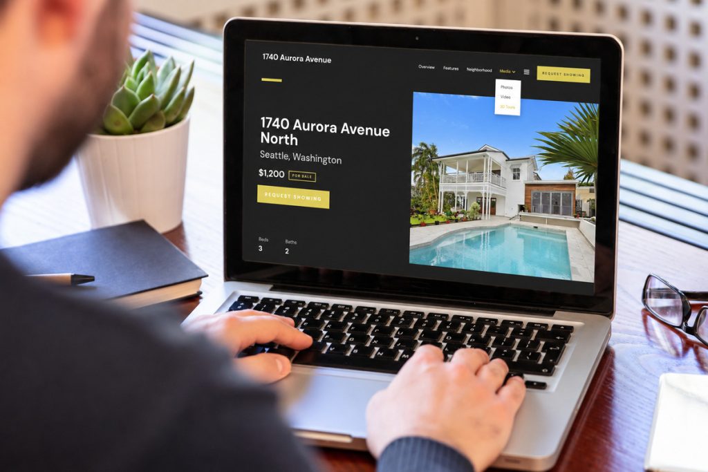 Real estate property website featuring virtual home tours for online buyers